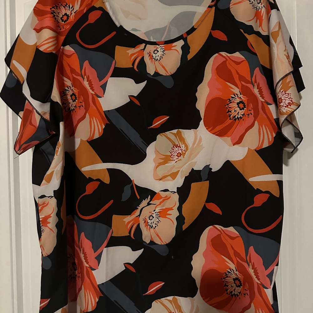 Elegant Floral Blouse - Black and Orange